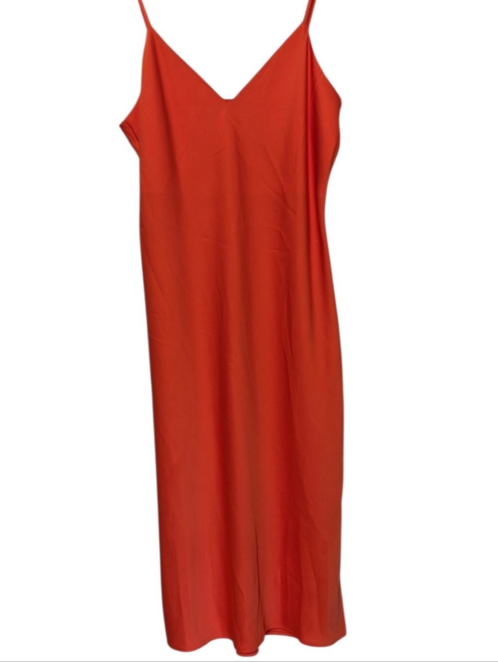 Gianni Bini Orange Satin Midi Slip Dress Side Slit Size 8